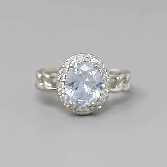 Classic Halo Oval Cubic Zirconia Ring