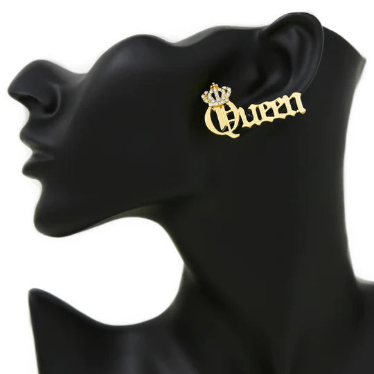 QUEEN Script Metal Stud Earrings