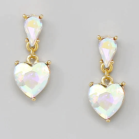 Heart Glass Stone Drop Earrings