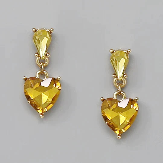 Heart Glass Stone Drop Earrings