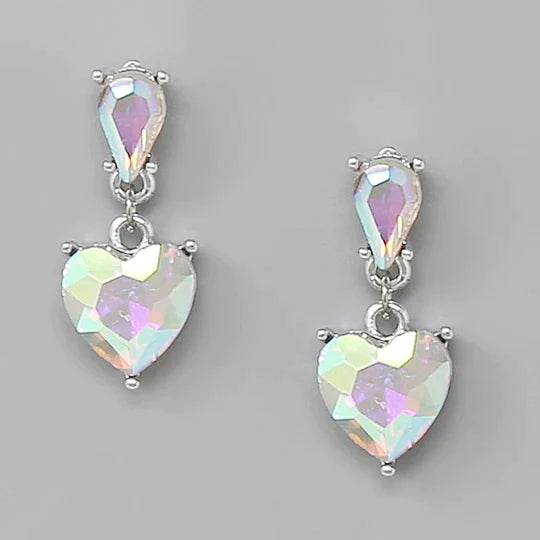 Heart Glass Stone Drop Earrings