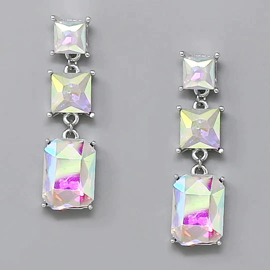 Square Glass Stone Drop Earrings