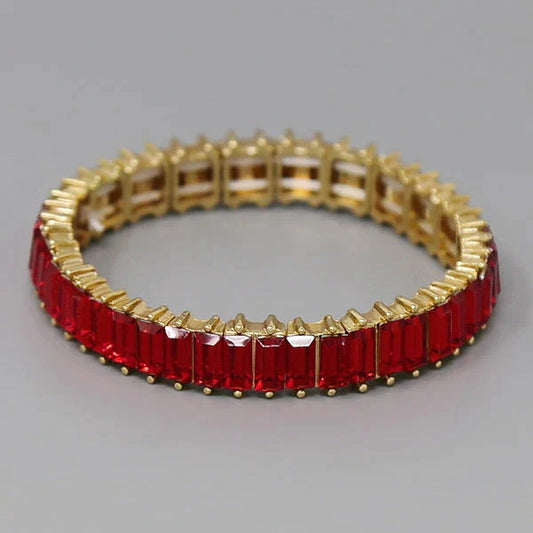 Emerald Cut Glass Stone Stretch Bracelet