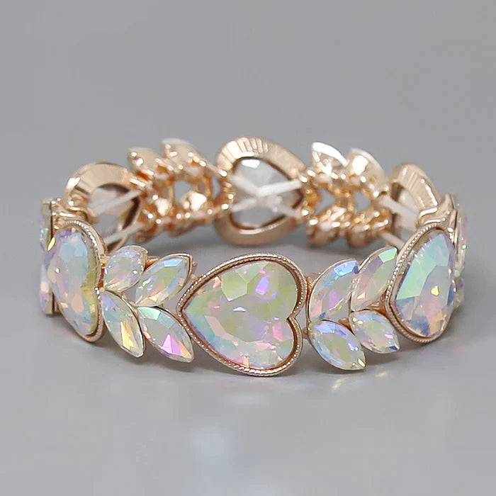 Heart Glass Stone Embellished Stretch Bracelet