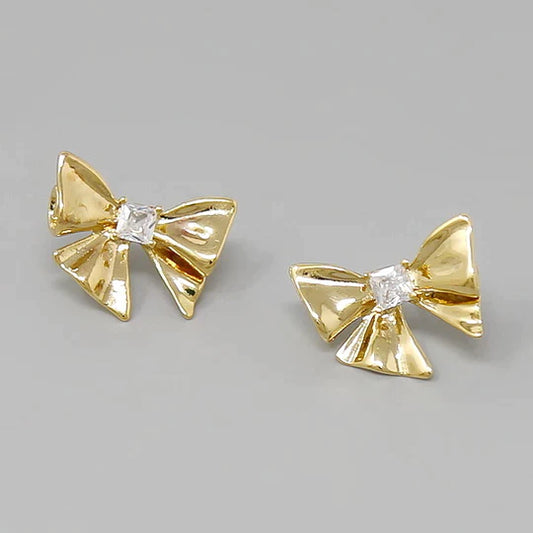 Bow CZ Detail Stud Earrings