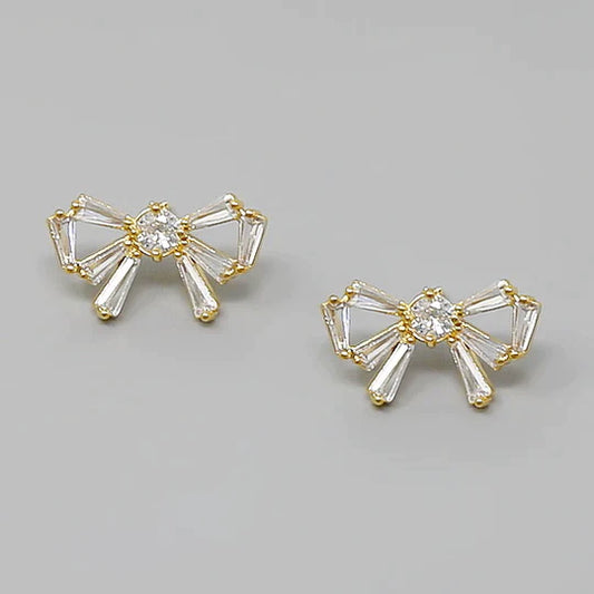 Bow CZ Pave Stud Earrings