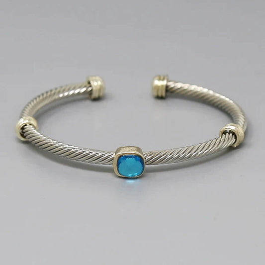 Square Glass Stone Textured Metal Cuff Bracelet