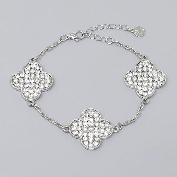 Glass Stone Pave Quatrefoil Charm Bracelet