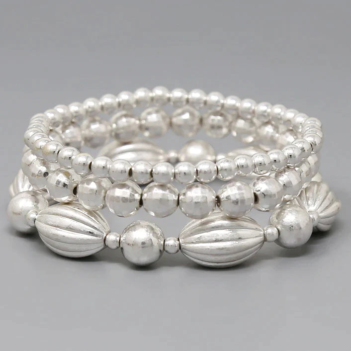 Metal Ball Beaded Stretch Bracelet Set