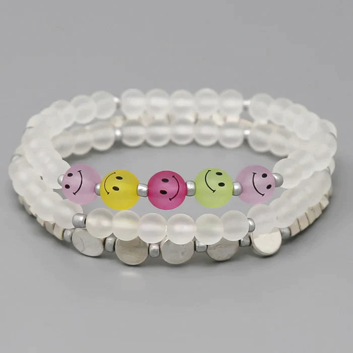 Smiley Face Beaded Stretch Bracelet Set