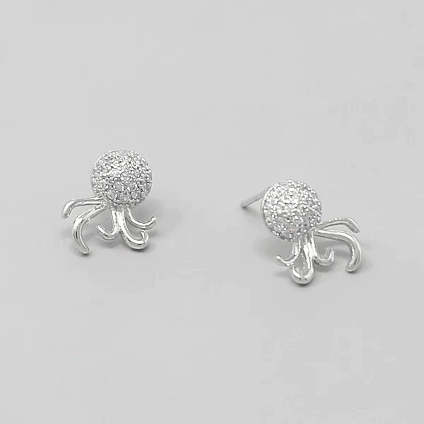 Octopus CZ Pave Stud Earrings