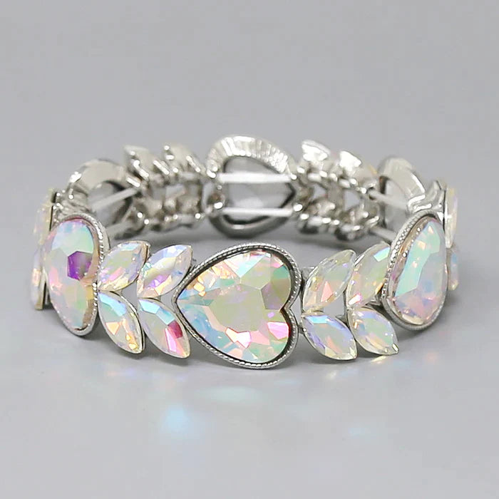 Heart Glass Stone Embellished Stretch Bracelet