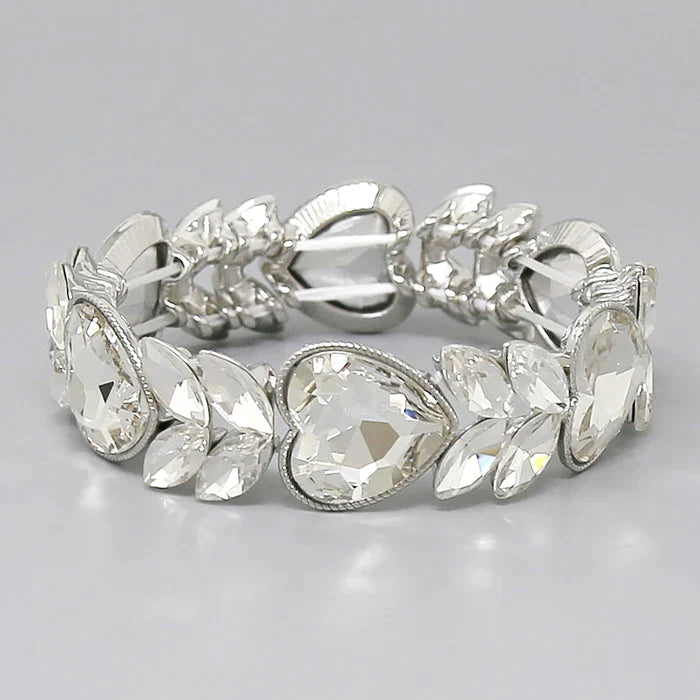 Heart Glass Stone Embellished Stretch Bracelet