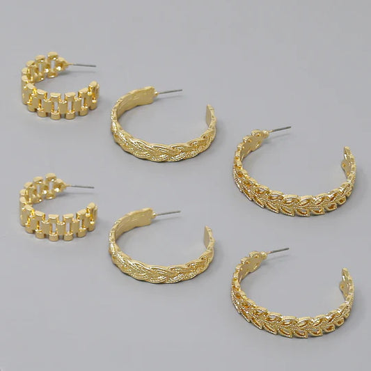 Textured Metal Hoop Earring Set