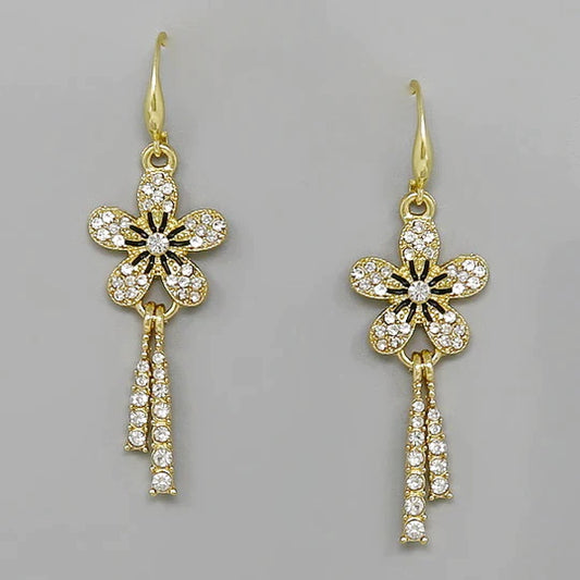 Flower Glass Stone Pave Drop Earrings