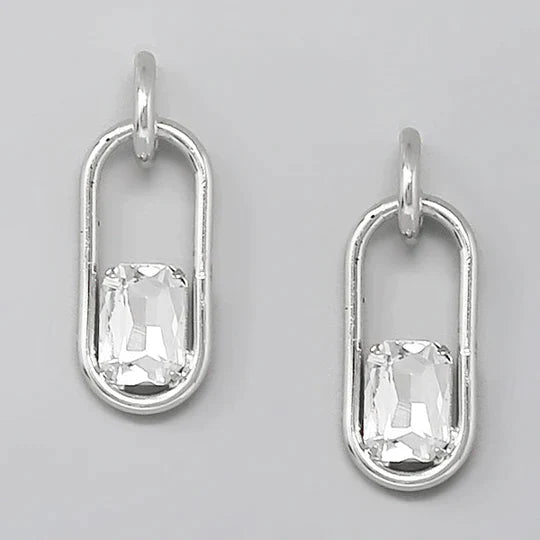 Glass Stone Detail Oval Hoop Earrings