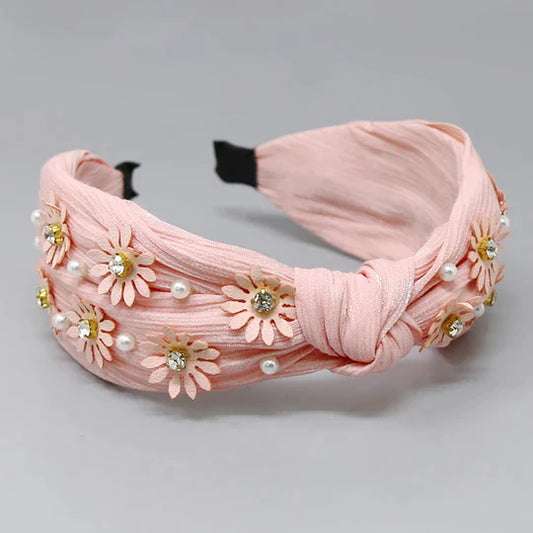 Flower & Pearl Embellished Shiny Headband