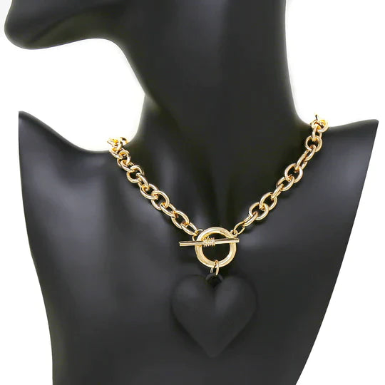 Puffed Heart Pendant Toggle Chain Necklace