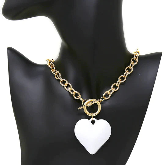 Puffed Heart Pendant Toggle Chain Necklace