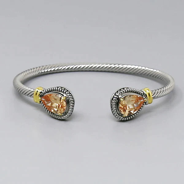 Teardrop Glass Stone Textured Metal Cuff Bracelet