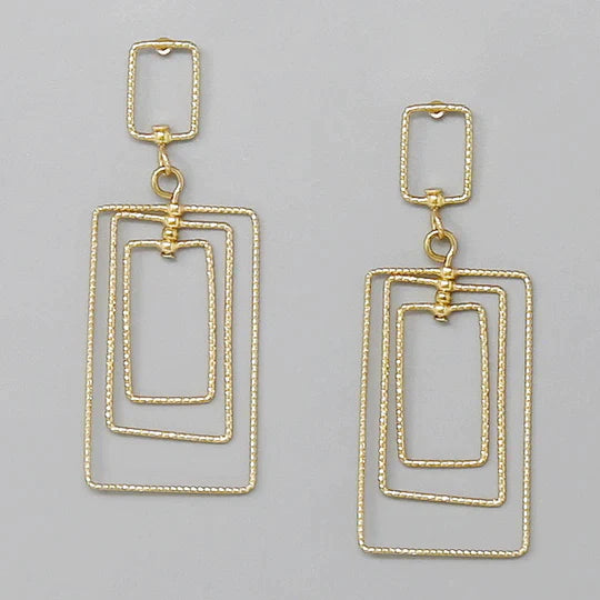 Triple Rectangular Hoop Dangle Earrings