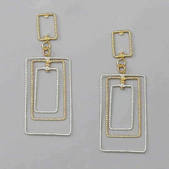 Triple Rectangular Hoop Dangle Earrings