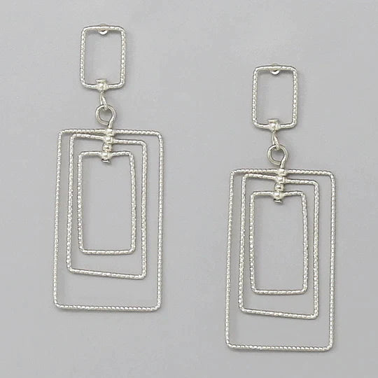 Triple Rectangular Hoop Dangle Earrings