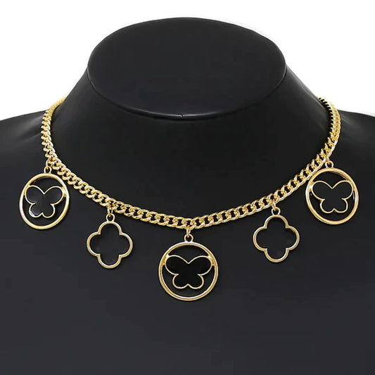 Butterfly Multi Charm Short Chain Necklace