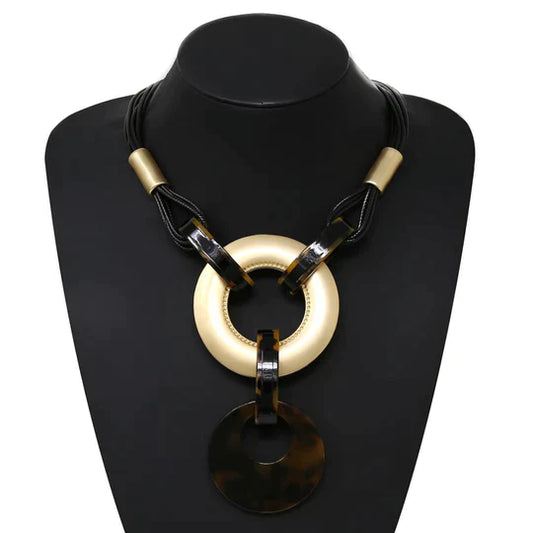 Acetate Hoop Pendnat Multi Cord Necklace