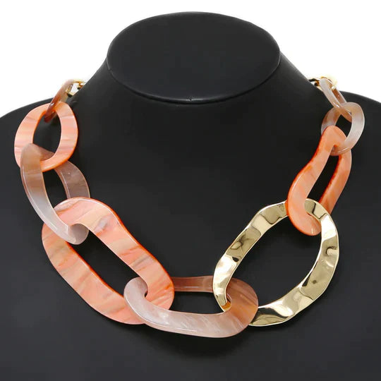 Oval Acetate Link Statement Necklace
