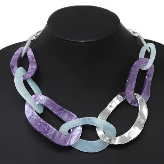 Oval Acetate Link Statement Necklace